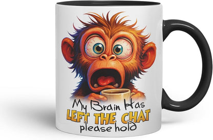 Vixar My Brain Has Left The Chat Please Hold Sarcastic Monkey – Coloured Ceramic Mug Cup Gift, 11oz (Black)