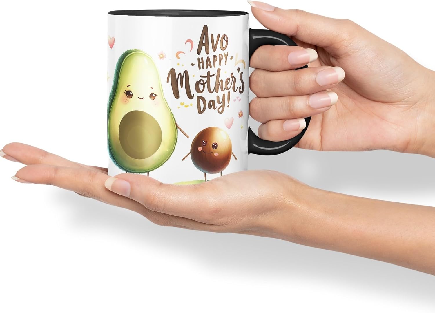 Vixar AVO Happy Mother’s Day Coloured Mug Cup Cute Avocado Gift 11oz (Black)
