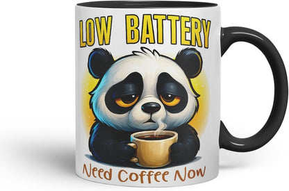 Vixar Low Battery Need Coffee Now Funny Panda Mug – Coloured Ceramic Mug Cup Gift, 11oz (Black)