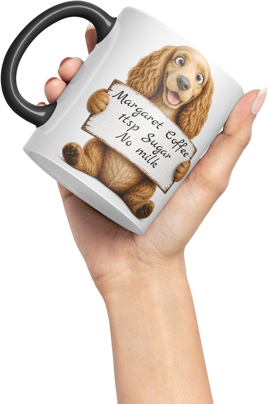 Vixar Personalised Cocker Spaniel Mug with Name or Custom Message – Cute Animal Coloured Ceramic Mug Cup Gift, 11oz (Black)