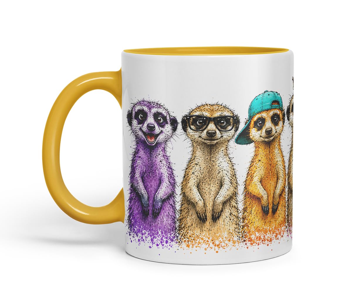 Meerkat Mug – Cute Meerkat Coloured Ceramic Mug Cup Gift, 11oz (Black)