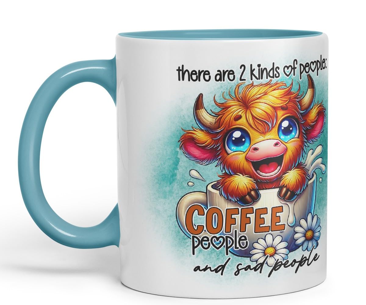 Vixar Mug with Sarcastic Text There are 2 Kinds of People Highland Cow Coloured Ceramic Mug Cup Gift for Coffee Lovers 11oz (Black)