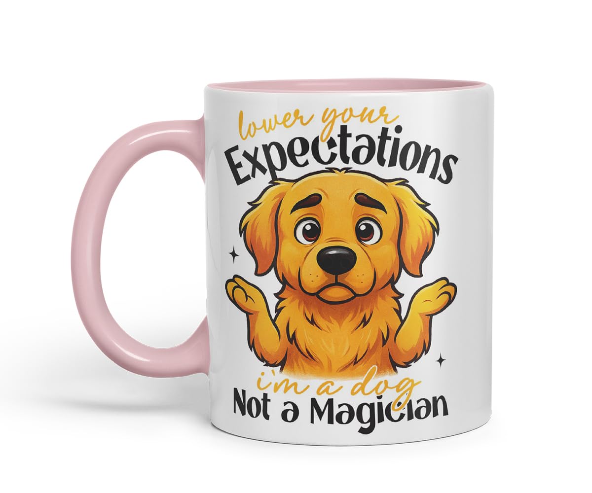 Vixar Lower Your Expectations I'm A Dog, Not A Magician Golden Retriever Dog Mug – Coloured Ceramic Mug Cup Gift, 11oz (Black)