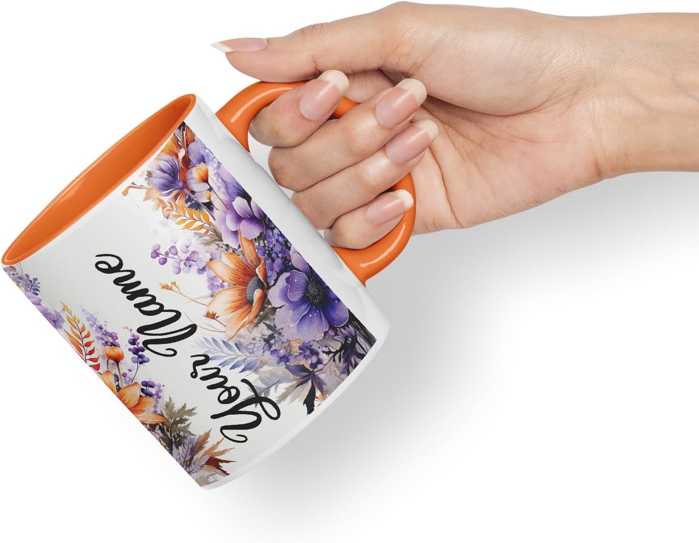 Vixar Personalised Orange Daisy Mug – Custom Your Name Coloured Ceramic Mug Cup Gift, 11oz (Orange)