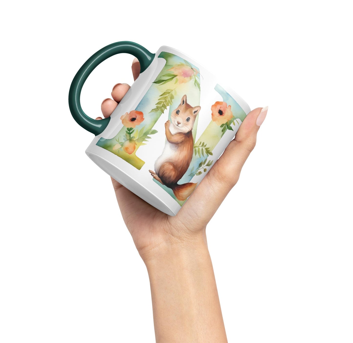 Letter N mug, Animals Alphabet Letter N Monogram animal for kids Ceramic Coloured Mug Cup for Tea Coffee Hot brew 330ml 11Oz Gift
