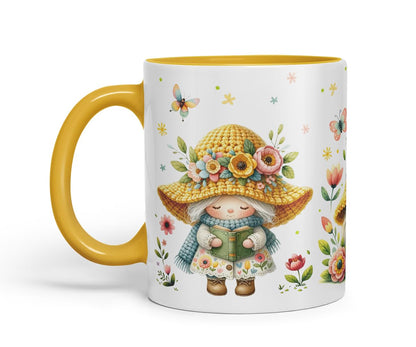 Vixar Spring Gnome Flowers Mug – Coloured Ceramic Mug Cup Gift, 11oz (Black)