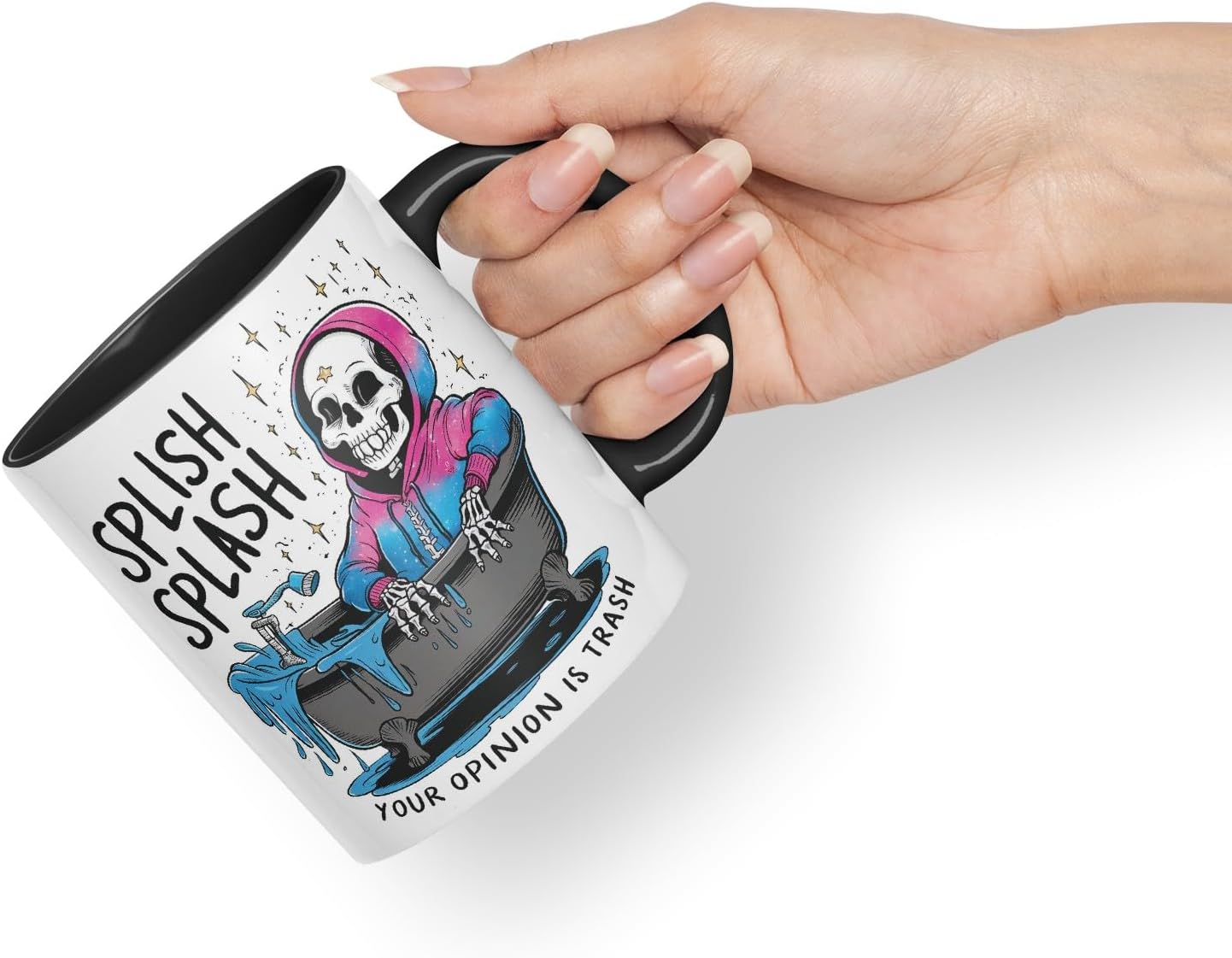 Vixar Splish Splash Your Opinion is Trash – Coloured Ceramic Mug Cup Gift, 11oz (Black)