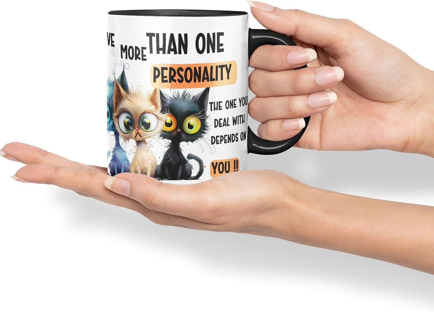 Vixar More Than One Personality Sarcastic Sarcastic Cats Coloured Ceramic Mug Cup Gift 11oz (Black)