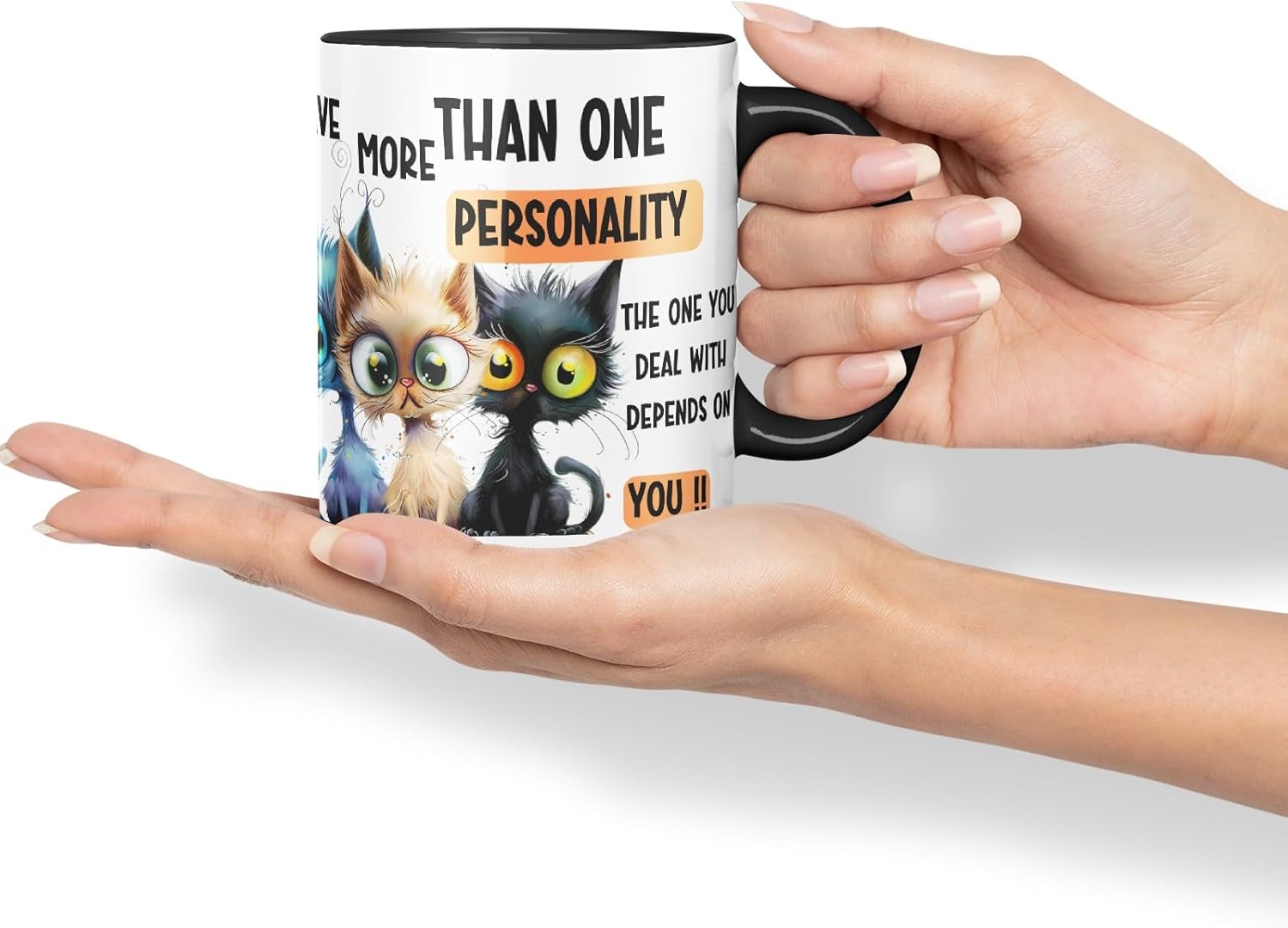 Vixar More Than One Personality Sarcastic Sarcastic Cats Coloured Ceramic Mug Cup Gift 11oz (Black)