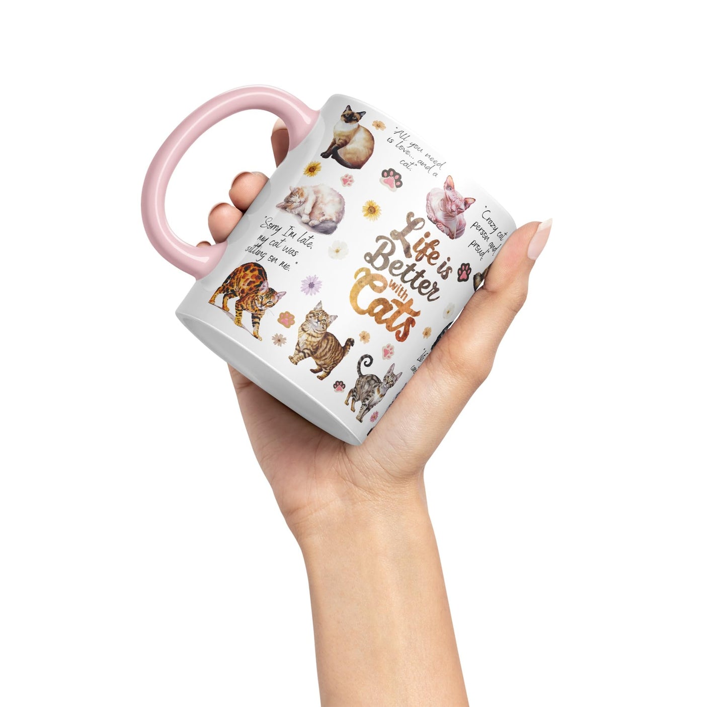 Life is better with Cats joke pets kittten Ceramic Coloured Mug Cup for Tea Coffee Hot brew 330ml 11Oz Gift