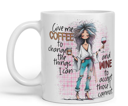 Vixar Give Me Coffee to Change The Things I Can and Wine to Accept Those I Cannot Coloured Mug Cup 11oz (Black)