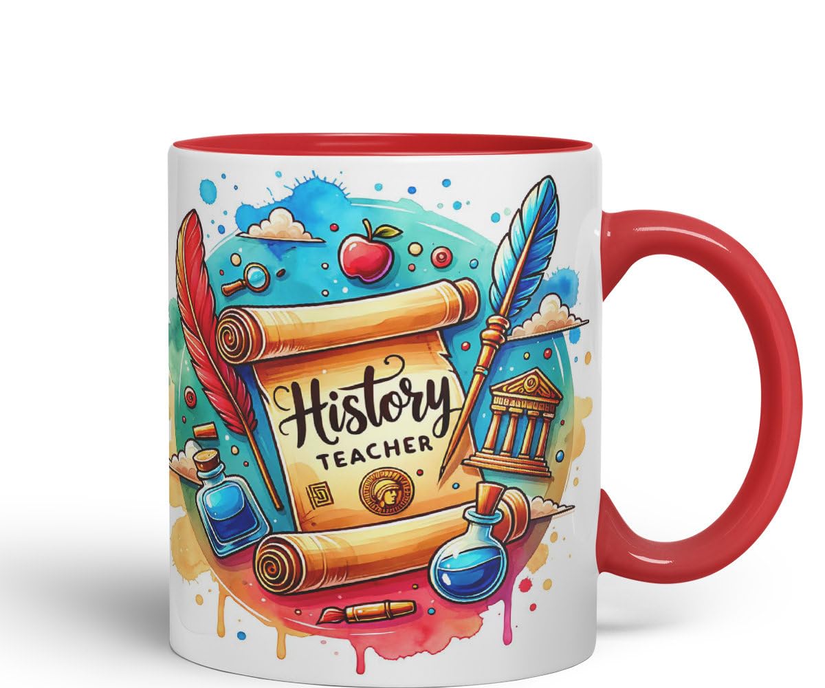 Vixar History Teacher Mug Thank You, End of School Gift Ceramic Coloured Mug Cup for Tea Coffee Hot Brew 330ml 11Oz Gift