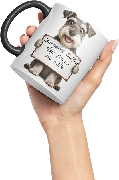 Vixar Personalised Schnauzer Mug with Name or Custom Message – Cute Animal Coloured Ceramic Mug Cup Gift, 11oz (Black)