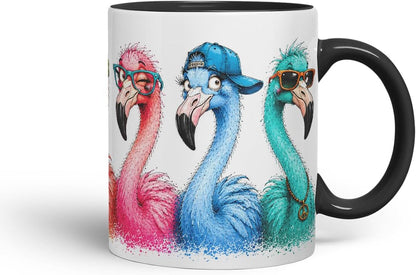 Vixar Flamingo Mug – Cute Flamingo Bird Coloured Ceramic Mug Cup Gift, 11oz (Black)