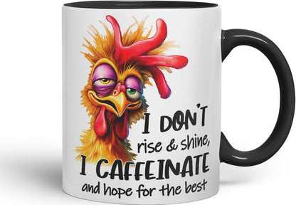Vixar Mug Sarcastic with Text: I Don’t Rise & Shine I Caffeinate and Hope for The Best Coloured Ceramic Mug Cup 11oz Funny Sarcastic Gift (Black)