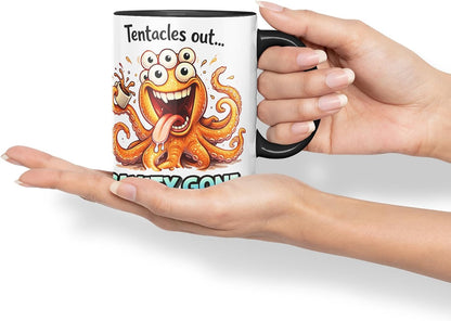 Vixar Tentacles Out Sanity Gone Octopus Coloured Ceramic Mug Cup Gift, 11oz (Black)