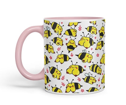 Vixar Cute Bee Breasts, Tits, Pattern Mug – Coloured Ceramic Mug Cup Gift, 11oz (Black)