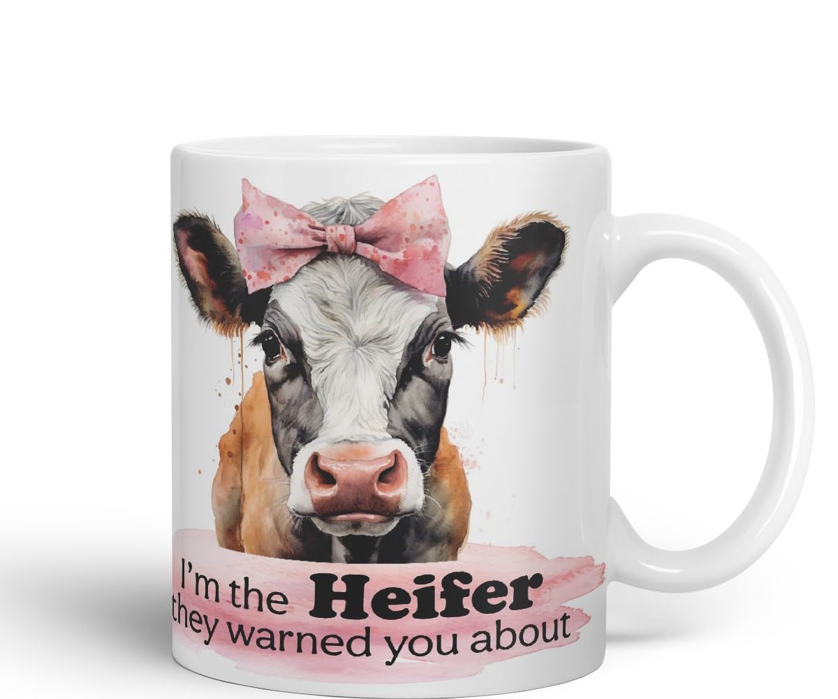 Vixar I’m The Heifer They Warned You About Cow Joke Coloured Ceramic Mug Cup Gift, 11oz (Black)