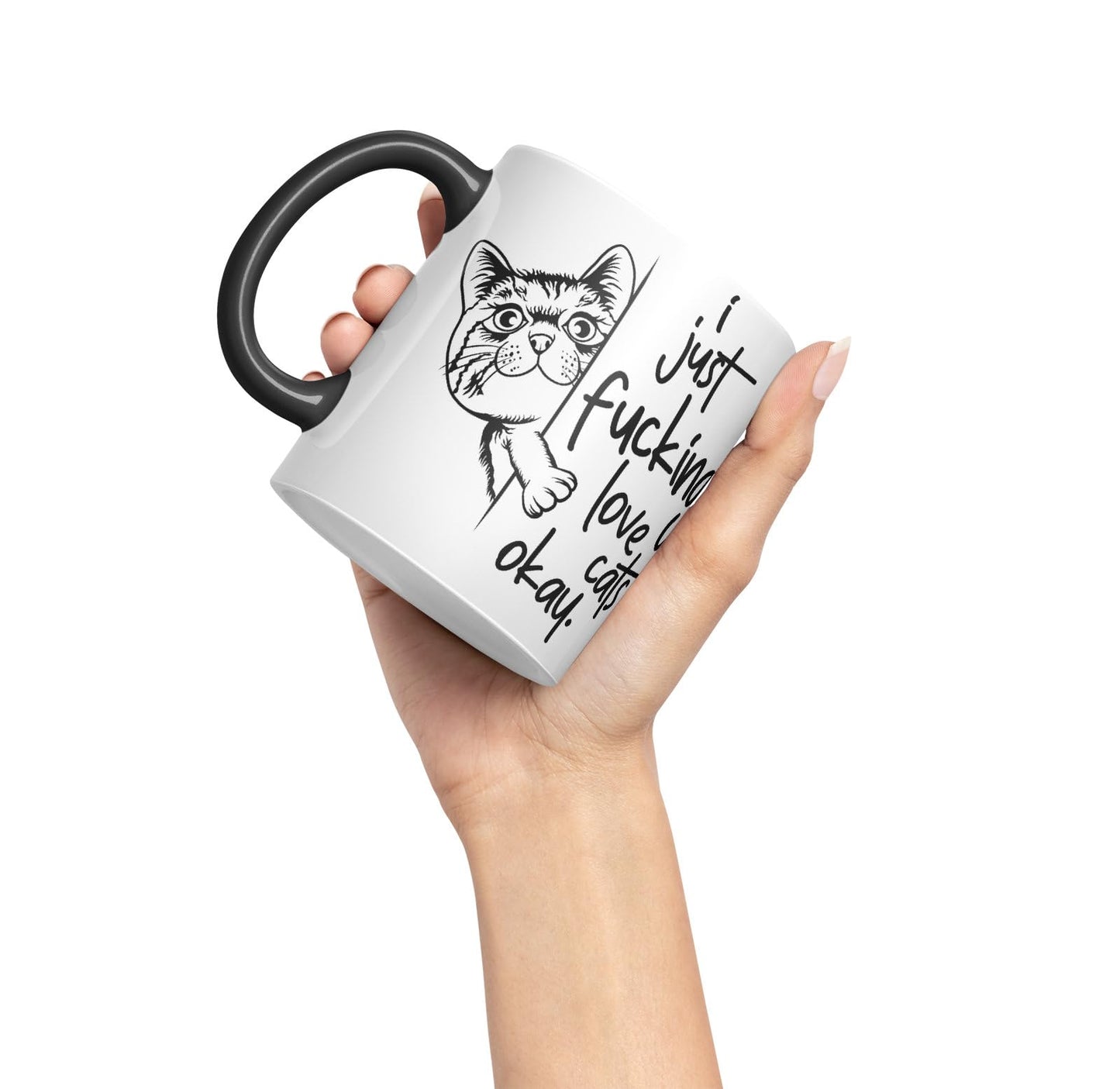 Vixar I just f_ucking Love Cats Okay, Hidden, Hiding Kitten cat Joke sarkasm Ceramic Coloured Mug Cup for Tea Coffee Hot Brew 330ml 11Oz Gift V2