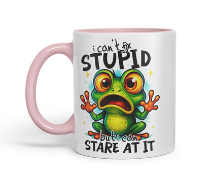 Vixar I Can't Fix Stupid But I Can Stare At It Funny Frog Mug – Coloured Ceramic Mug Cup Gift, 11oz (Black)