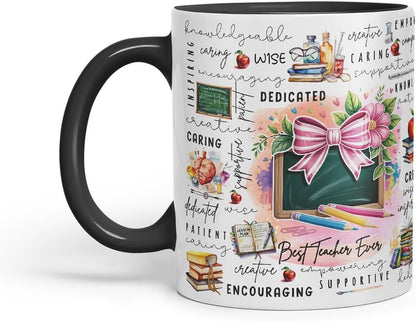 Vixar Best Teacher Ever Mug – Coloured Ceramic Mug Cup Gift, 11oz (Black)