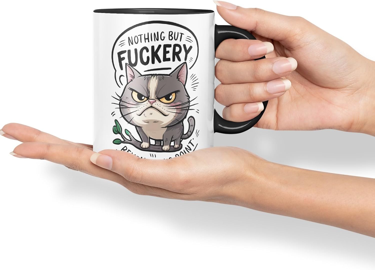 Vixar Nothing But F*ckery Beyond This Point – Coloured Ceramic Mug Cup Gift, 11oz (Black)