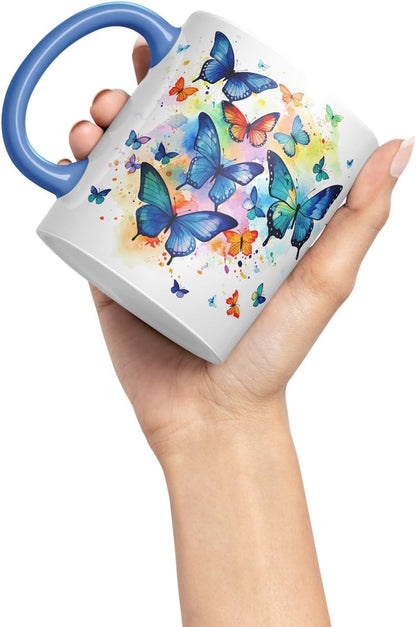 Vixar Ceramic Mug “Blue Butterflies” – Coloured Coffee & Tea Mug Cup 11oz 330ml (Cambridge Blue)