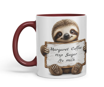 Vixar Personalised Sloth Mug with Name or Custom Message – Cute Animal Coloured Ceramic Mug Cup Gift, 11oz (Black)