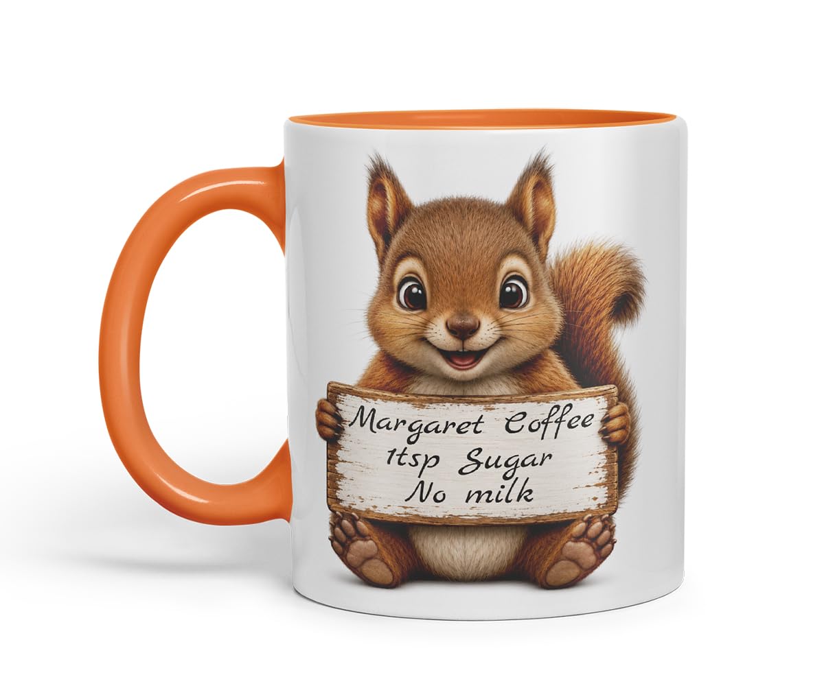 Vixar Personalised Squirrel Mug with Name or Custom Message – Cute Animal Coloured Ceramic Mug Cup Gift, 11oz (Black)