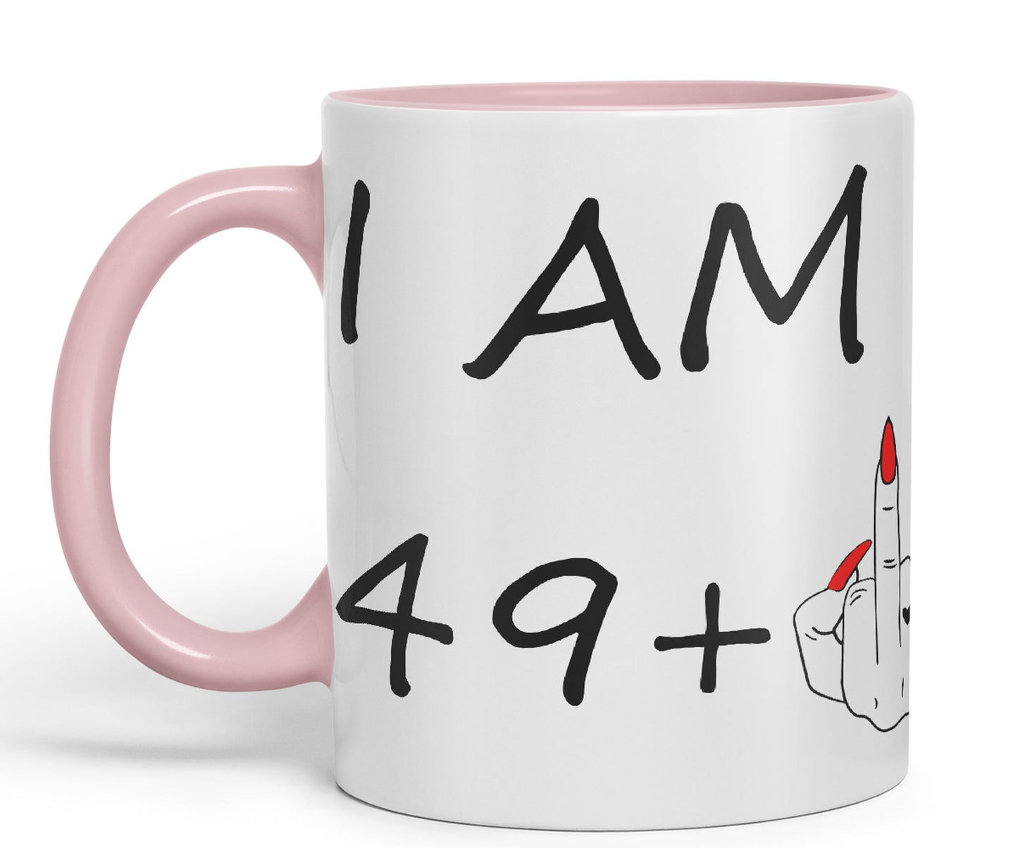 Vixar I am 49 + 1 Woman Hand Ceramic 330 ml, 11oz Coloured Mug Cup Gift Coffee Tea Happy Birthday Turning 50 Years Old as a Joke Celebration 50th Birthday Gift idea