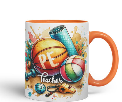 Vixar PE Teacher Mug Thank You, End of School Gift Ceramic Coloured Mug Cup for Tea Coffee Hot Brew 330ml 11Oz Gift