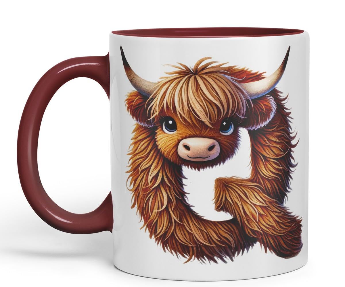 Highland Cow Alphabet Monogram Coloured Ceramic Cup Mug Letter Q Rustic Farmhouse Animal Letter Gift V2 11oz (Black)