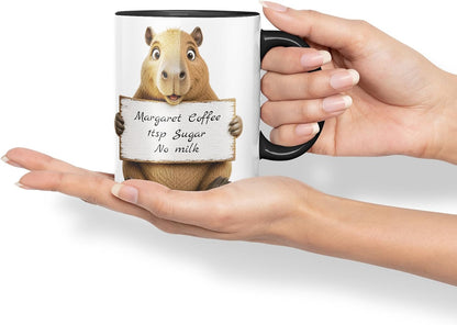 Vixar Personalised Capybara Mug with Name or Custom Message – Cute Animal Coloured Ceramic Mug Cup Gift, 11oz (Black)