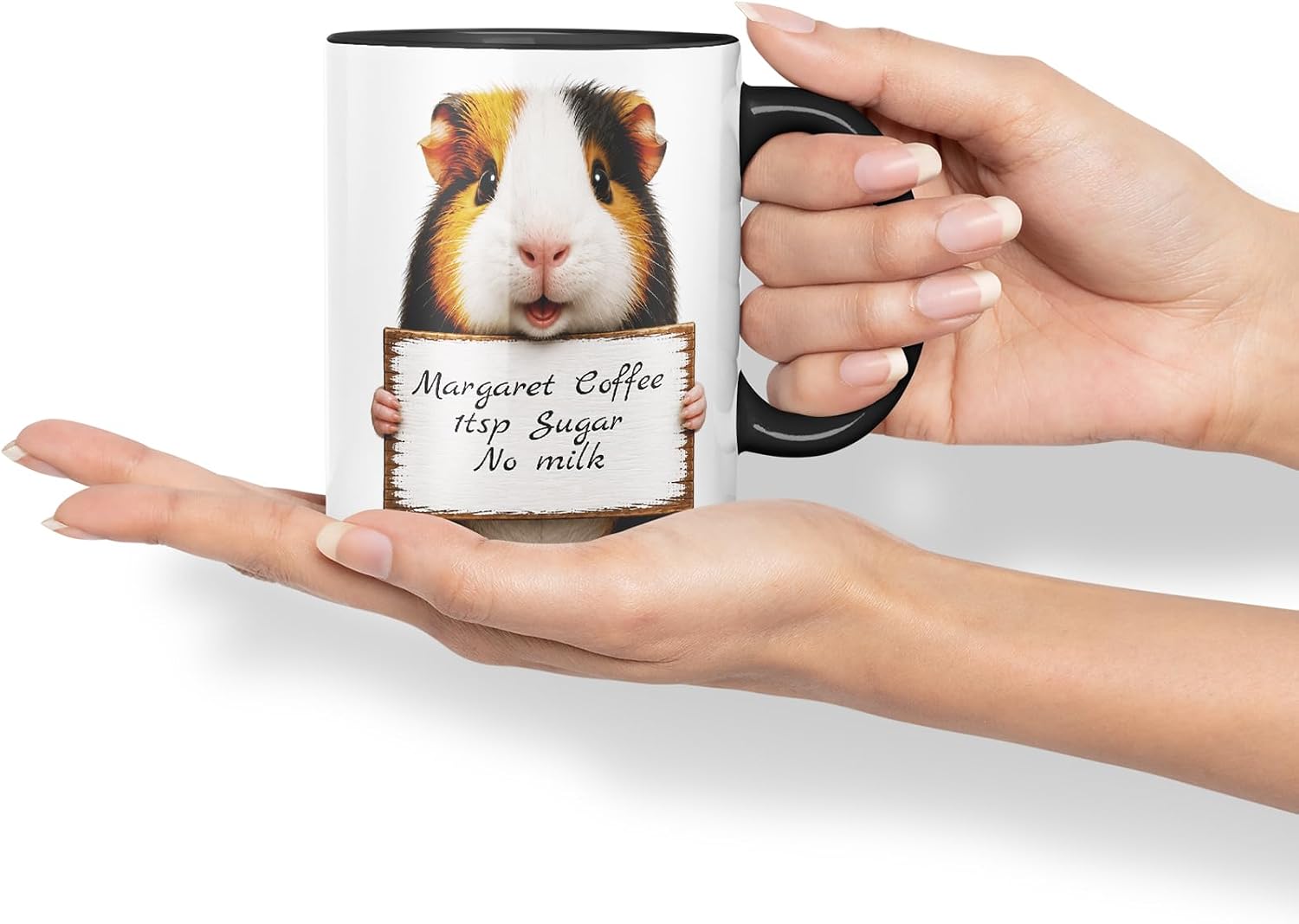 Vixar Personalised Guinea Pig Mug with Name or Custom Message – Cute Animal Coloured Ceramic Mug Cup Gift, 11oz (Black)