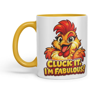 Vixar Cluck It I'm Fabulous Chicken Coloured Ceramic Mug Cup Gift, 11oz (Black)
