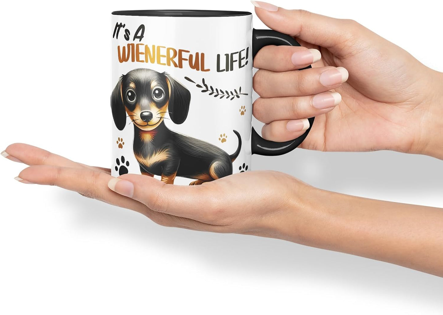 Vixar It’s A Wienerful Life Dachshund Dog Mug – Coloured Ceramic Mug Cup Gift, 11oz (Black)
