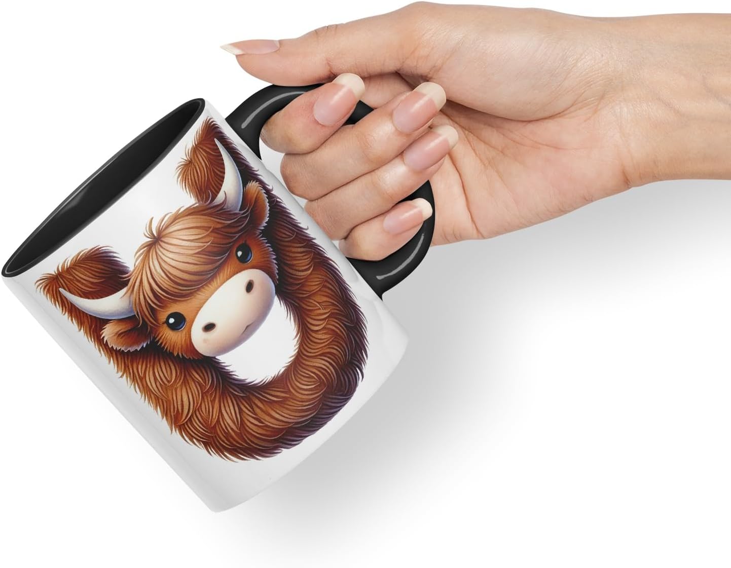 Highland Cow Alphabet Monogram Coloured Ceramic Cup Mug Letter U Rustic Farmhouse Animal Letter Gift V2 11oz (Black)