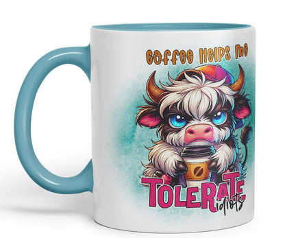 Vixar Coffee Helps Me Tolerate Idiots Highland Cow Coloured Ceramic Mug Cup Gift for Coffee Lovers 11oz (Black)
