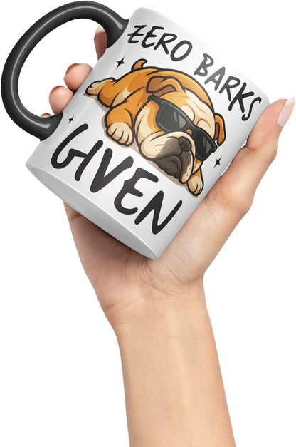 Vixar Zero Barks Given Bulldog Dog Mug – Coloured Ceramic Mug Cup Gift, 11oz (Black)