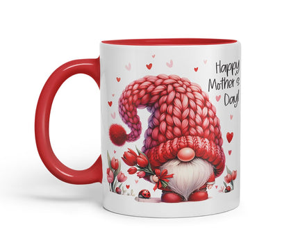 Vixar Happy Mother's Day Cute Red Gnome Mother Mum Mug – Coloured Ceramic Mug Cup Gift, 11oz (Black)