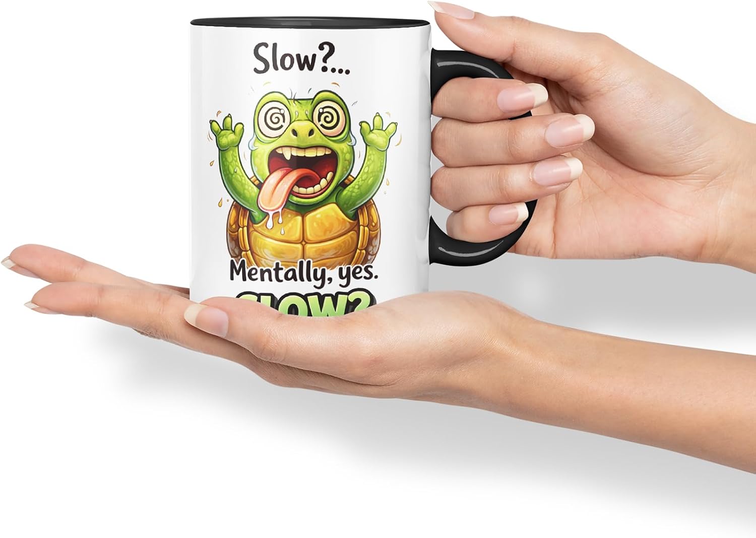 Vixar Slow Mentally Yes Slow Turtle Coloured Ceramic Mug Cup Gift, 11oz (Black)