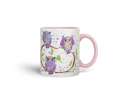 Vixar Owl Owls See Hear Speak no Evil Bird Animals Watercolour Art Coloured Mug Cup Gift Birthday Work Office Tea Coffee