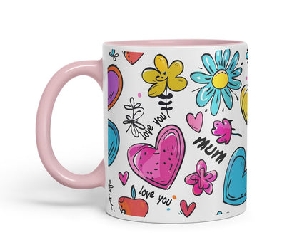 Vixar Mum Love You Colourful Hearts Pattern Mug – Coloured Ceramic Mug Cup Gift, 11oz (Black)