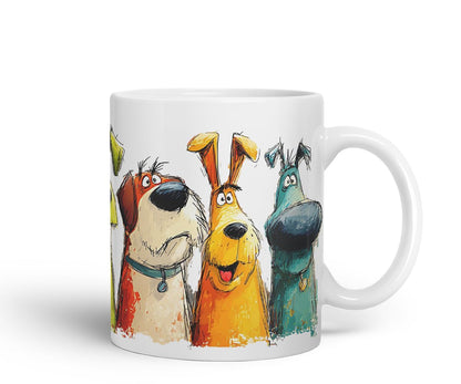 Vixar Funny Colourful Pet Dog Friends Design – Cute Dog Character Mug for Dog Lovers, Coloured Mug Cup Gift, 11oz (Black)