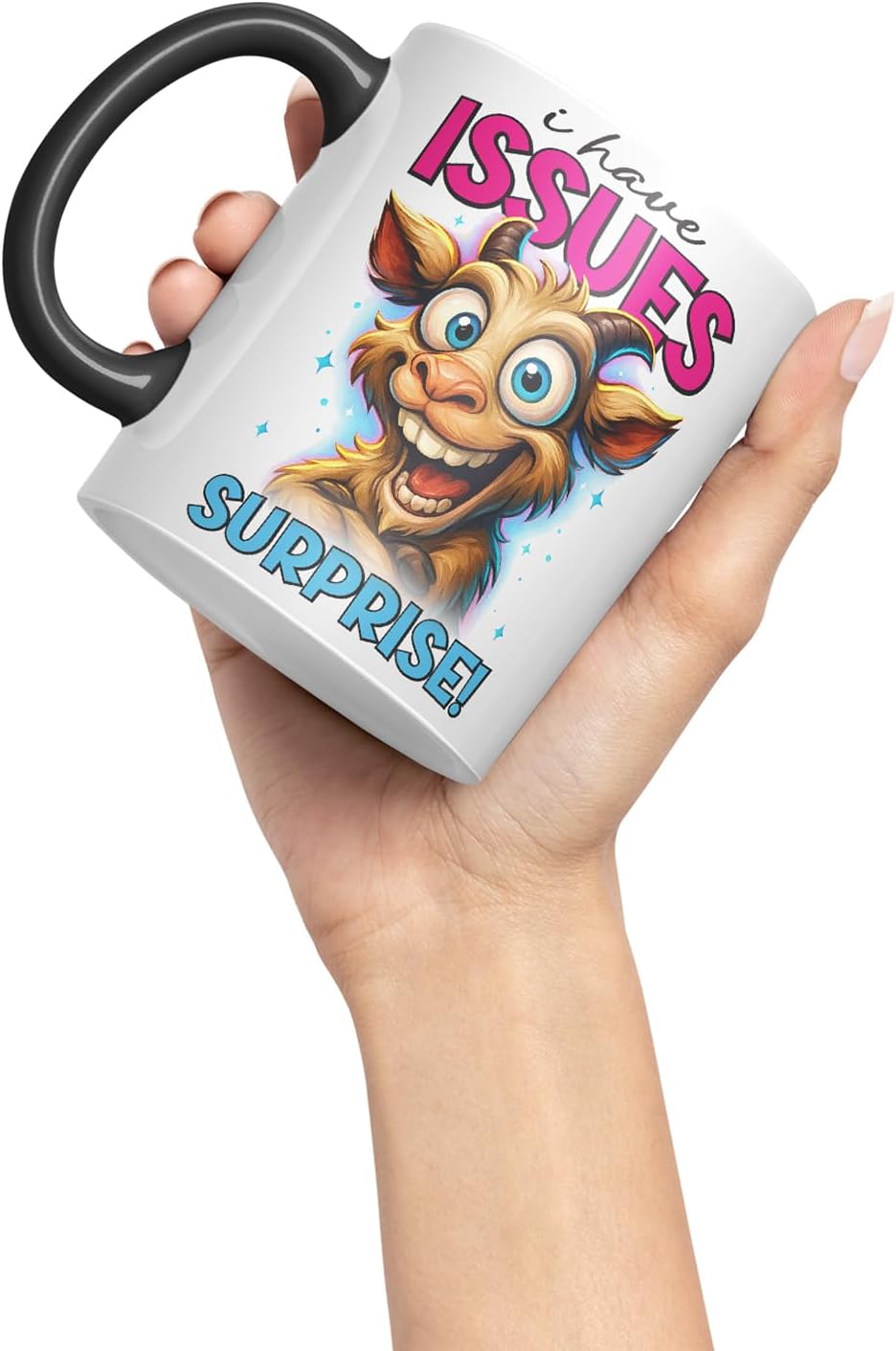 Vixar I Have Issues Surprise Funny Goat Mug – Coloured Ceramic Mug Cup Gift, 11oz (Black)
