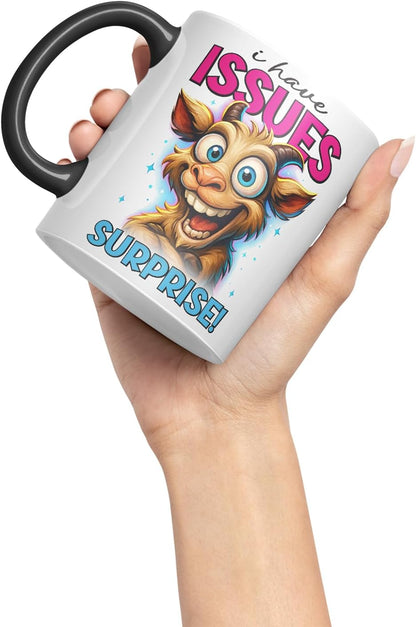 Vixar I Have Issues Surprise Funny Goat Mug – Coloured Ceramic Mug Cup Gift, 11oz (Black)