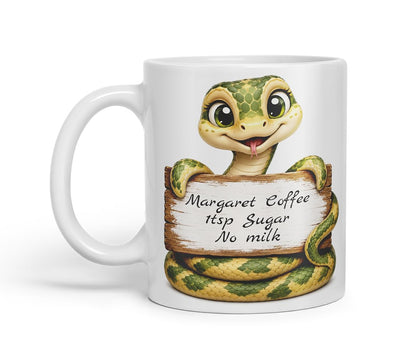 Vixar Personalised Snake Mug with Name or Custom Message – Cute Animal Coloured Ceramic Mug Cup Gift, 11oz (Black)