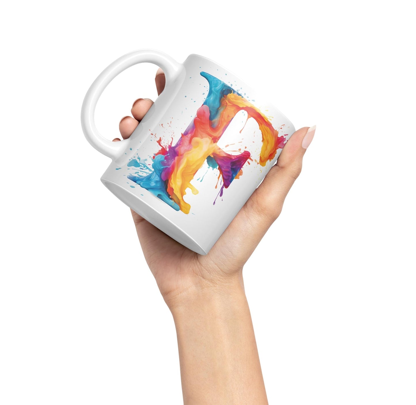 Letter F mug, Alphabet Letter F Monogram watercolour Ceramic Coloured Mug Cup for Tea Coffee Hot brew 330ml 11Oz Gift