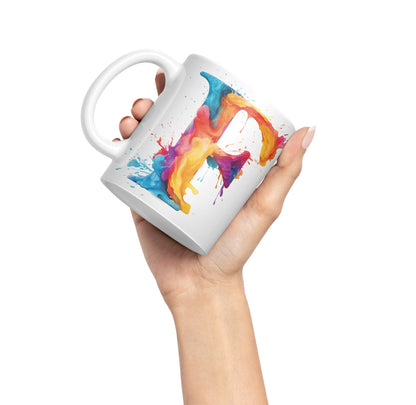 Letter F mug, Alphabet Letter F Monogram watercolour Ceramic Coloured Mug Cup for Tea Coffee Hot brew 330ml 11Oz Gift