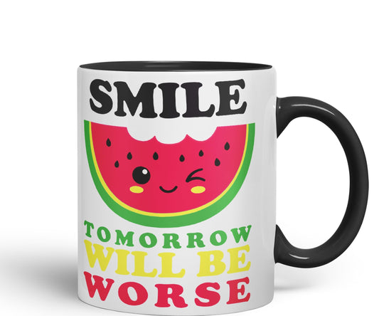 Vixar Smile Tomorrow Will be Worse Joke Ceramic Coloured Mug Cup Gift Tea Coffee Christmas Office Home Work